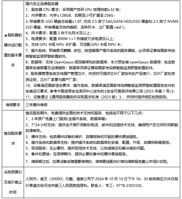 河池市第三人民医院 国家传染病软件前置机服务器询价通知